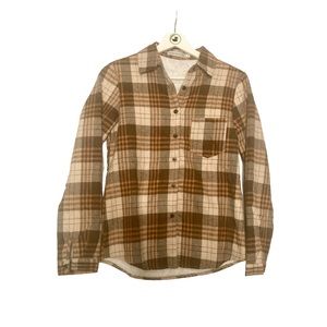 Cozy Plaid Button-Down Shirt - Brown/Cream